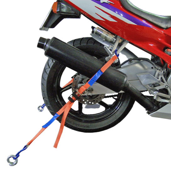 Zwei Gurtschlaufen zur Sicherung von Motorrädern